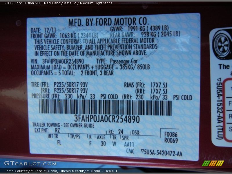 Red Candy Metallic / Medium Light Stone 2012 Ford Fusion SEL