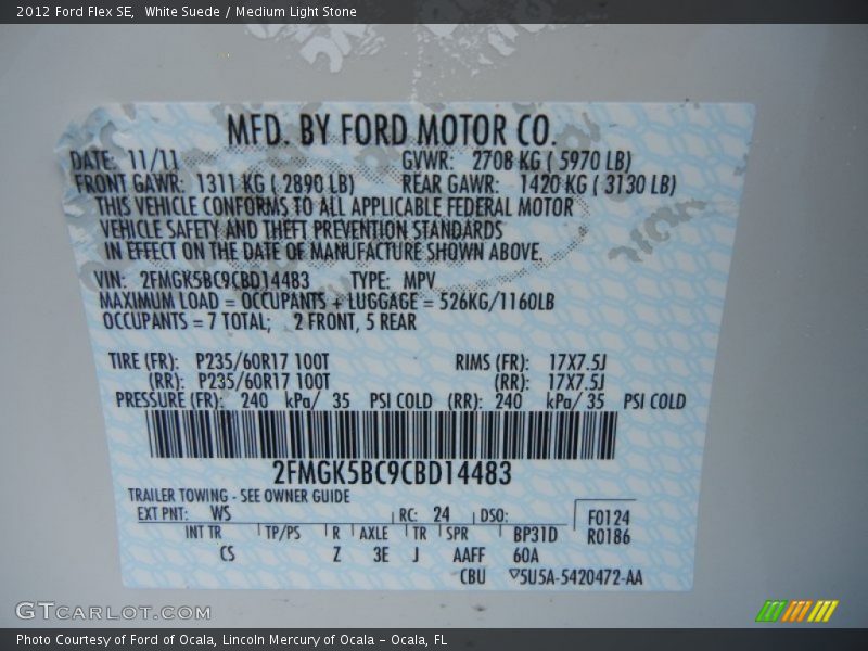 White Suede / Medium Light Stone 2012 Ford Flex SE