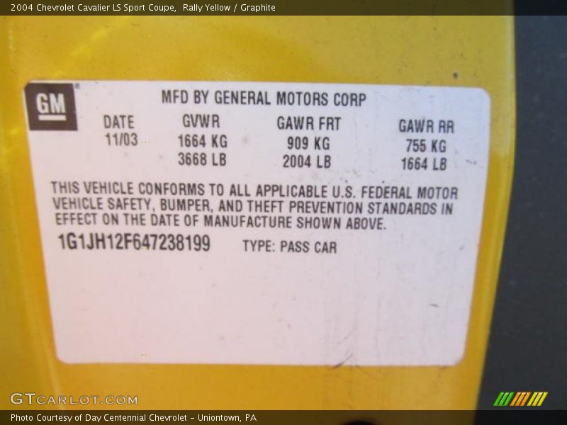 Rally Yellow / Graphite 2004 Chevrolet Cavalier LS Sport Coupe