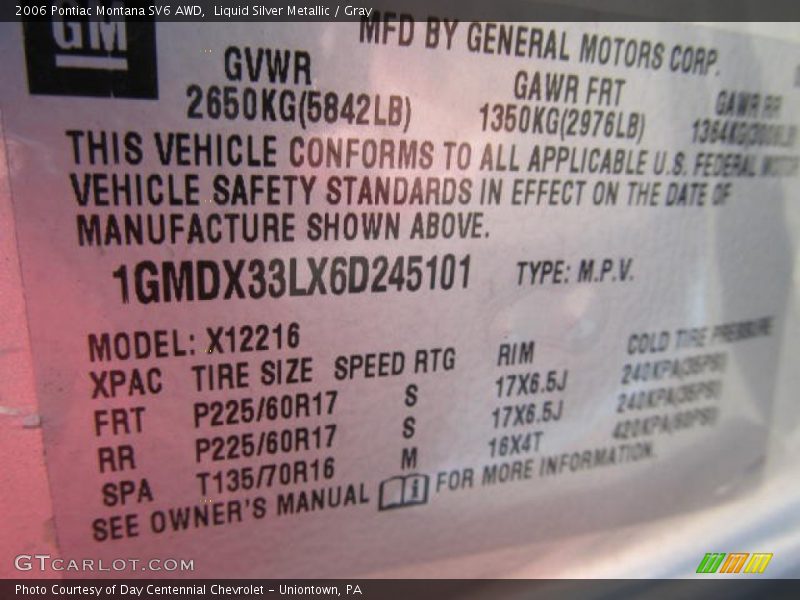 Liquid Silver Metallic / Gray 2006 Pontiac Montana SV6 AWD