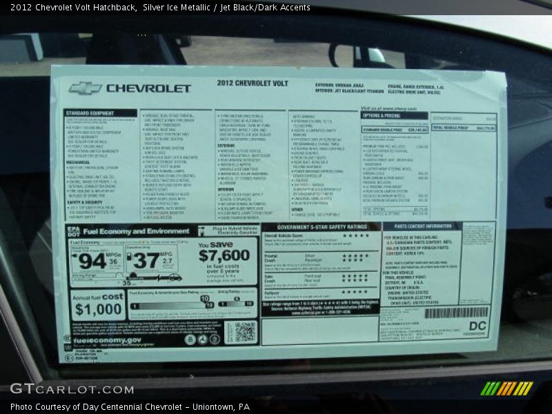  2012 Volt Hatchback Window Sticker