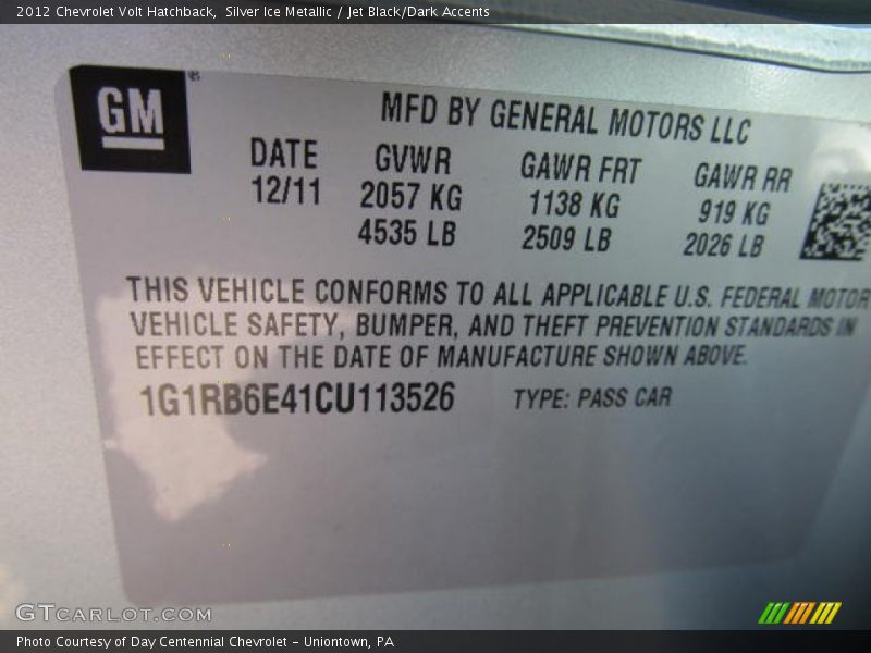 Silver Ice Metallic / Jet Black/Dark Accents 2012 Chevrolet Volt Hatchback