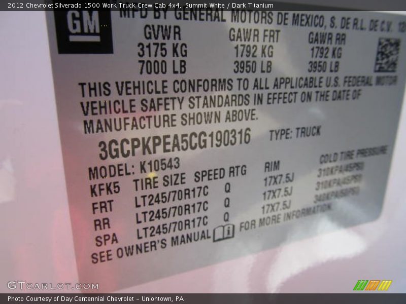 Summit White / Dark Titanium 2012 Chevrolet Silverado 1500 Work Truck Crew Cab 4x4