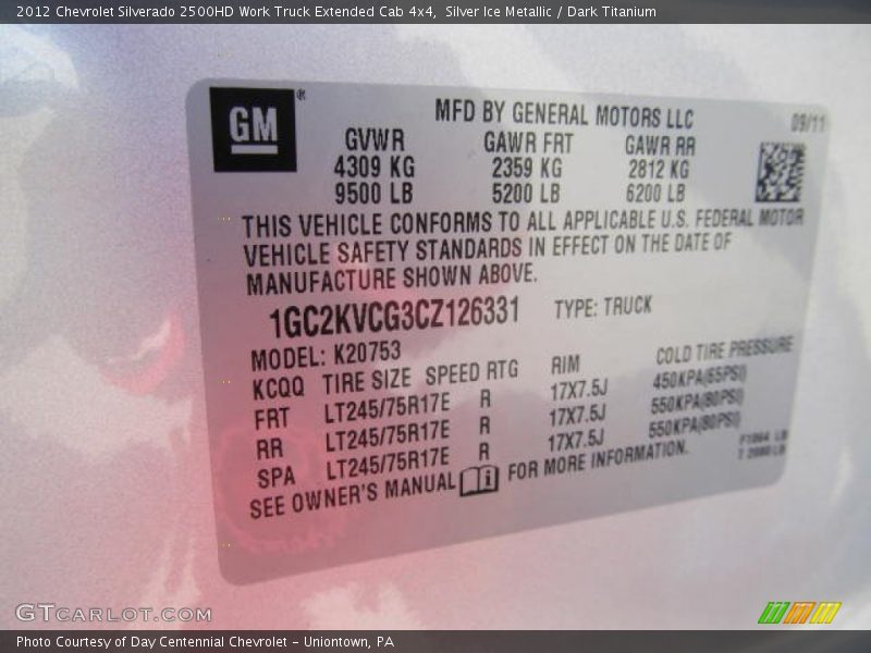 Silver Ice Metallic / Dark Titanium 2012 Chevrolet Silverado 2500HD Work Truck Extended Cab 4x4