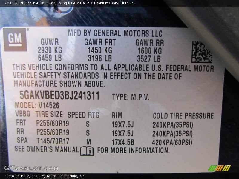 Ming Blue Metallic / Titanium/Dark Titanium 2011 Buick Enclave CXL AWD