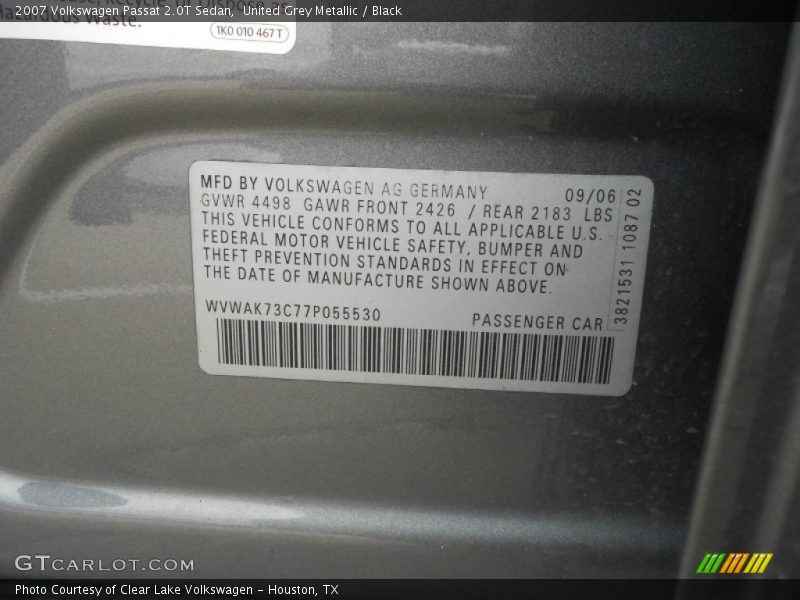 United Grey Metallic / Black 2007 Volkswagen Passat 2.0T Sedan