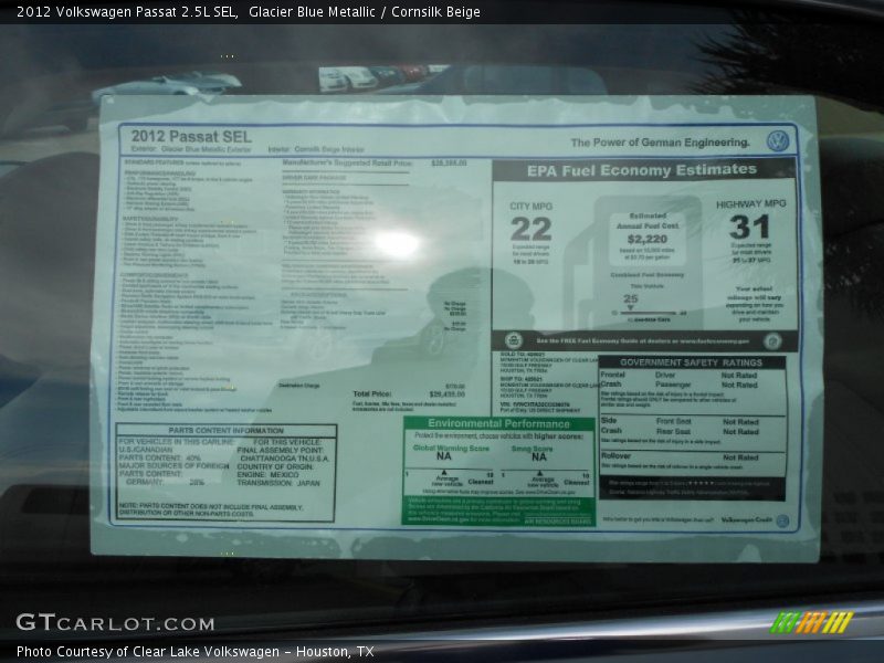  2012 Passat 2.5L SEL Window Sticker