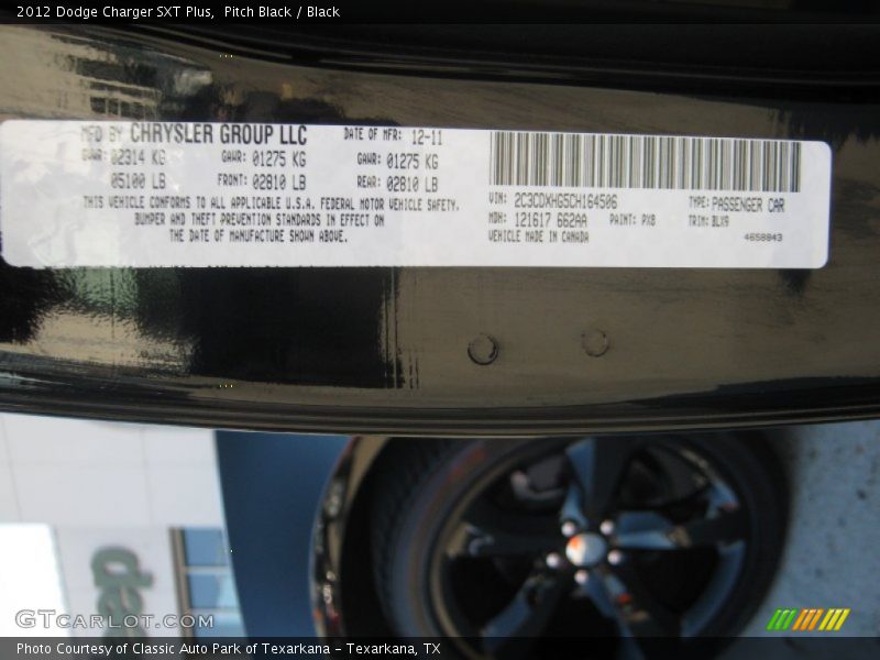 Pitch Black / Black 2012 Dodge Charger SXT Plus