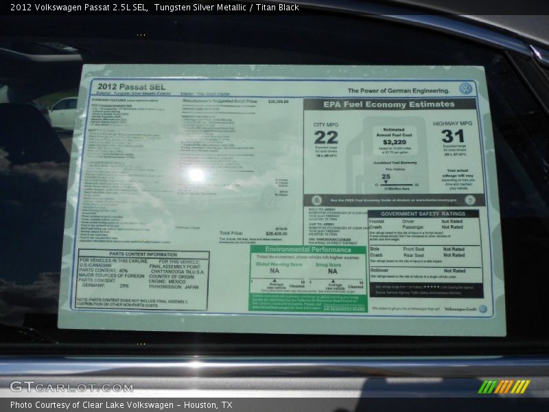 Tungsten Silver Metallic / Titan Black 2012 Volkswagen Passat 2.5L SEL