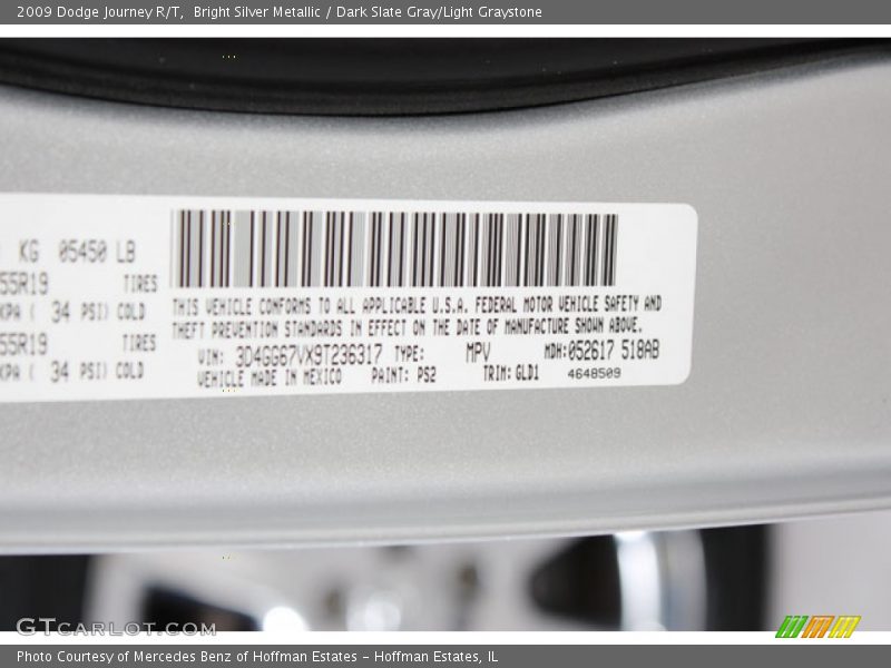 Bright Silver Metallic / Dark Slate Gray/Light Graystone 2009 Dodge Journey R/T