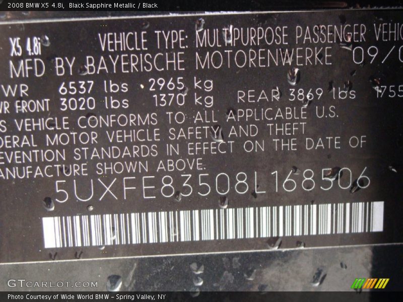 Black Sapphire Metallic / Black 2008 BMW X5 4.8i