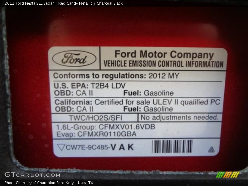 Red Candy Metallic / Charcoal Black 2012 Ford Fiesta SEL Sedan