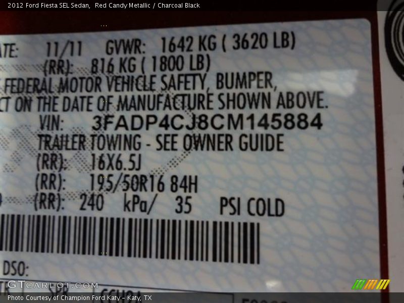 Red Candy Metallic / Charcoal Black 2012 Ford Fiesta SEL Sedan