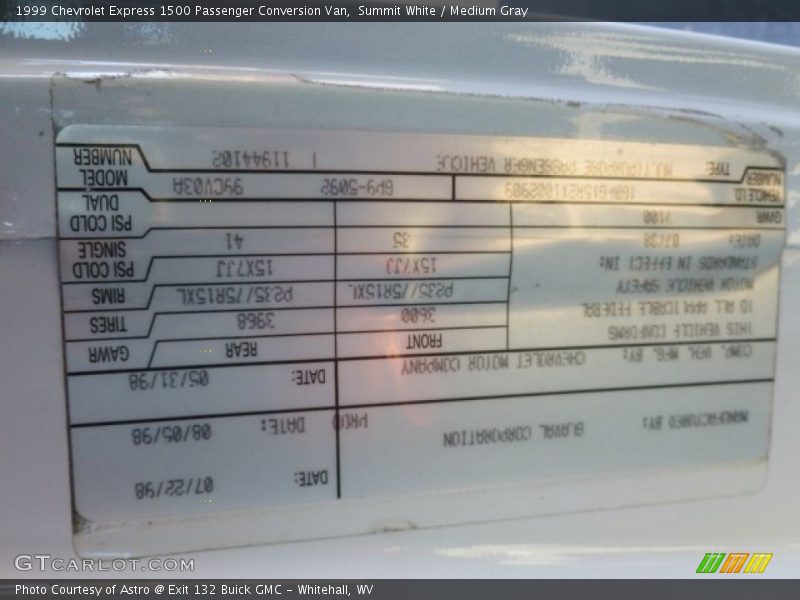 Summit White / Medium Gray 1999 Chevrolet Express 1500 Passenger Conversion Van