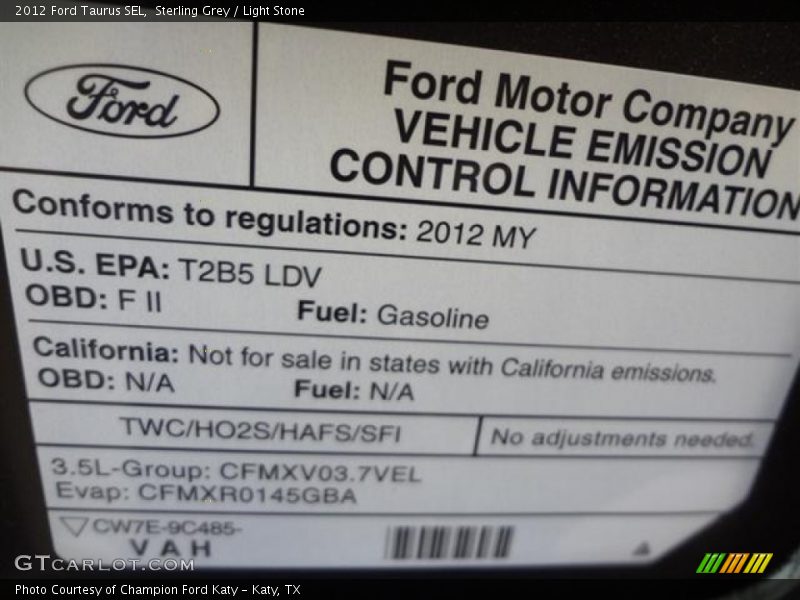 Sterling Grey / Light Stone 2012 Ford Taurus SEL