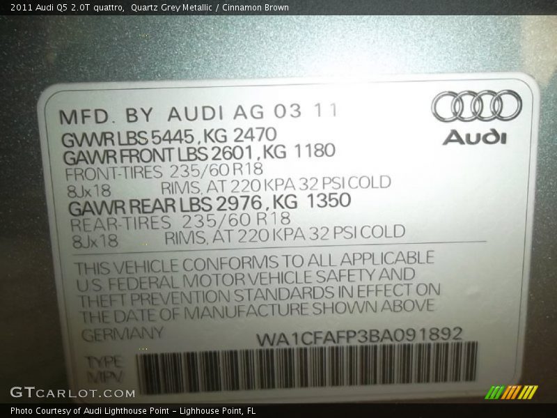 Quartz Grey Metallic / Cinnamon Brown 2011 Audi Q5 2.0T quattro
