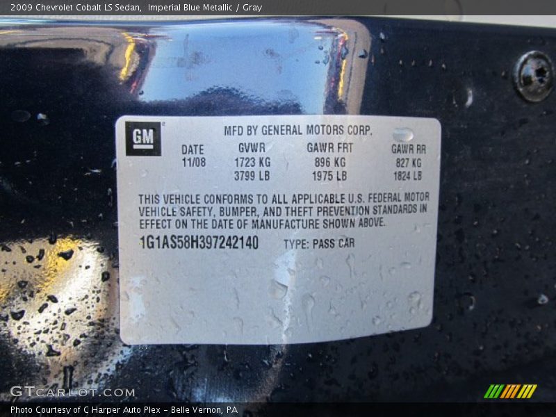 Imperial Blue Metallic / Gray 2009 Chevrolet Cobalt LS Sedan