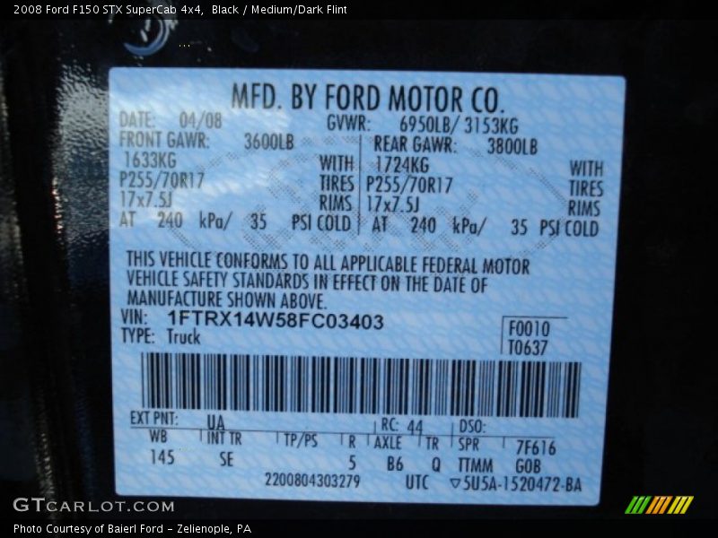 Black / Medium/Dark Flint 2008 Ford F150 STX SuperCab 4x4