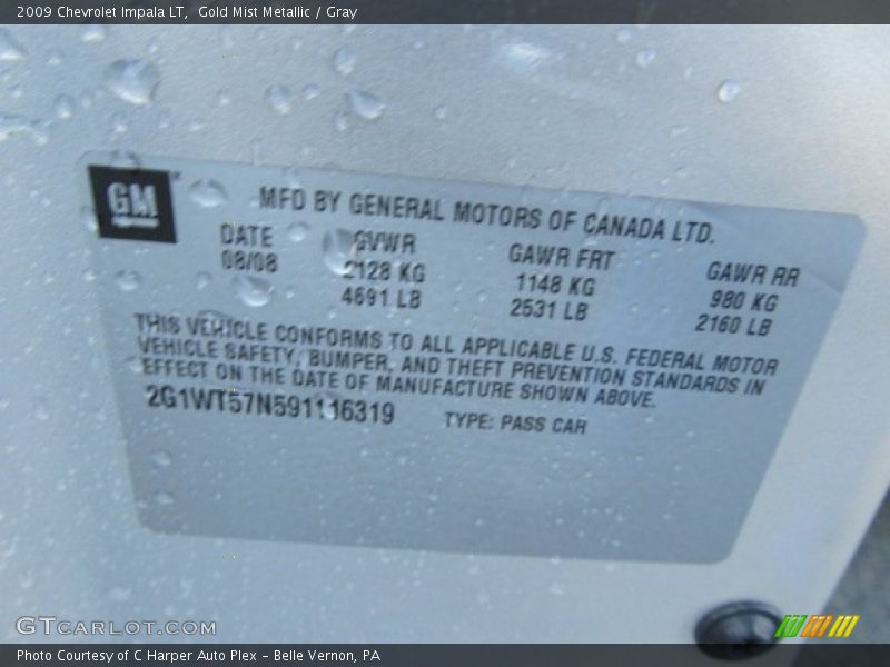 Gold Mist Metallic / Gray 2009 Chevrolet Impala LT