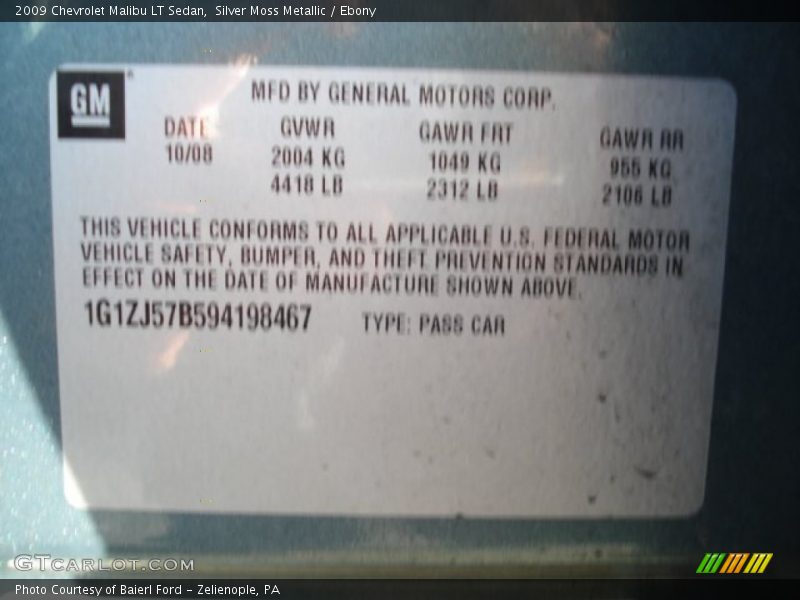 Silver Moss Metallic / Ebony 2009 Chevrolet Malibu LT Sedan