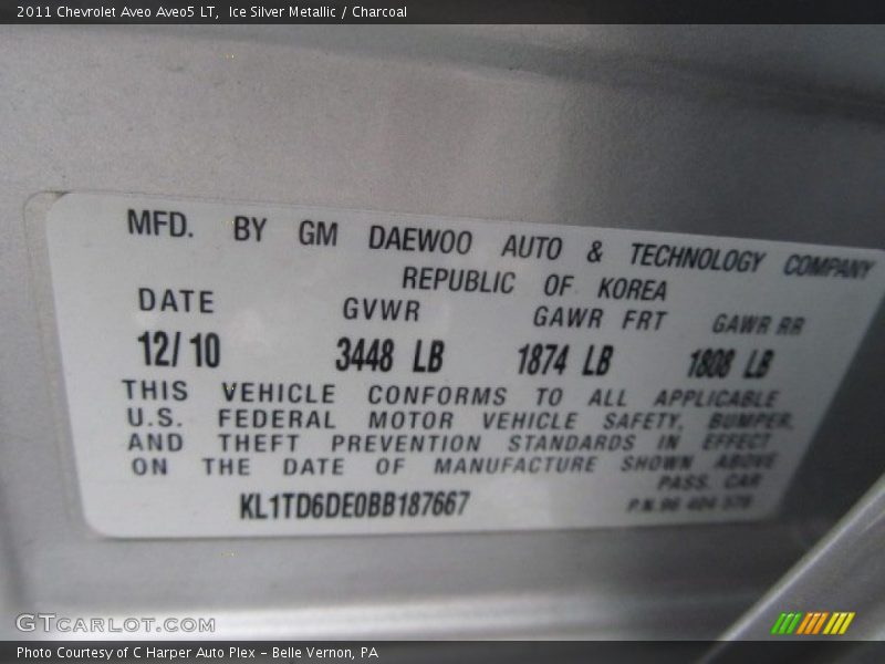 Ice Silver Metallic / Charcoal 2011 Chevrolet Aveo Aveo5 LT