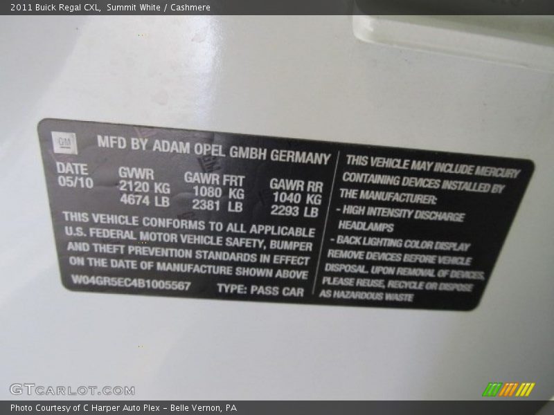 Summit White / Cashmere 2011 Buick Regal CXL