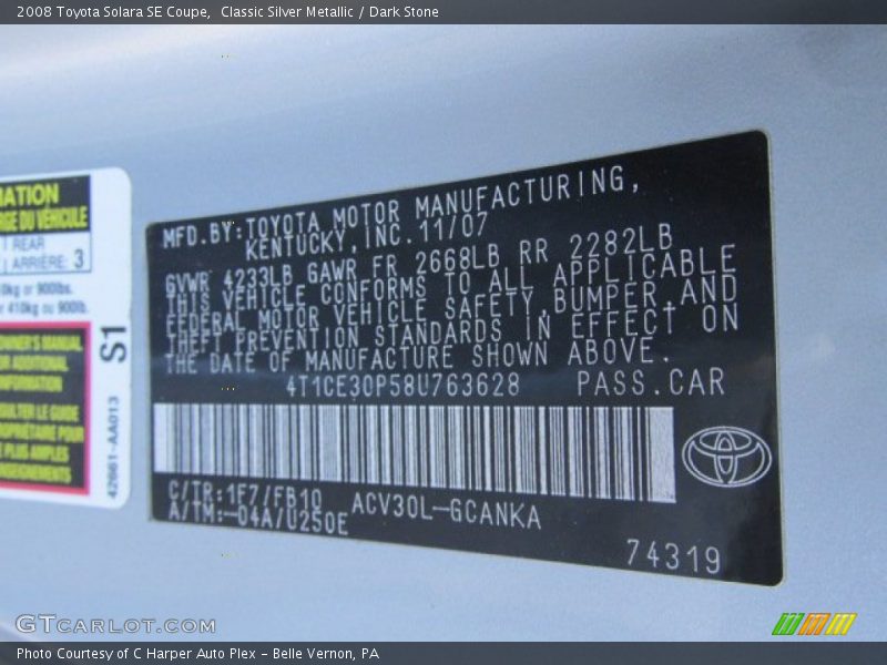 Classic Silver Metallic / Dark Stone 2008 Toyota Solara SE Coupe