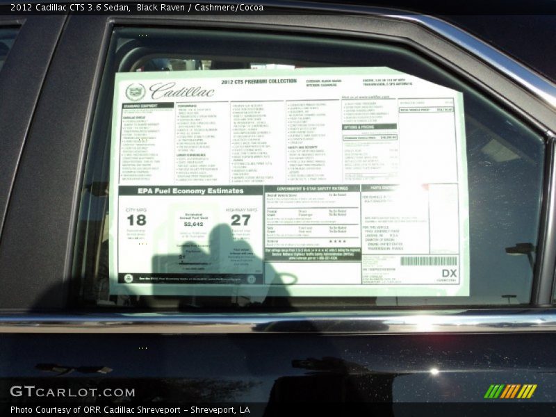  2012 CTS 3.6 Sedan Window Sticker