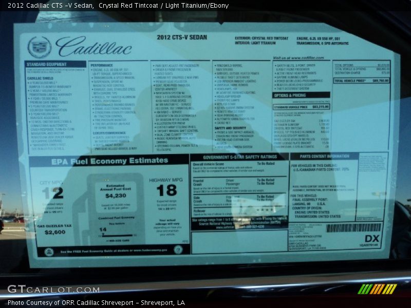  2012 CTS -V Sedan Window Sticker