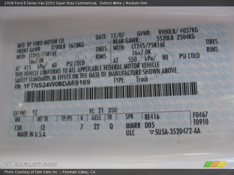 Oxford White / Medium Flint 2008 Ford E Series Van E350 Super Duty Commericial