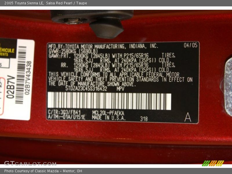 Salsa Red Pearl / Taupe 2005 Toyota Sienna LE