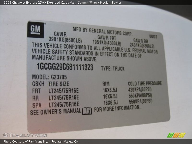 Summit White / Medium Pewter 2008 Chevrolet Express 2500 Extended Cargo Van