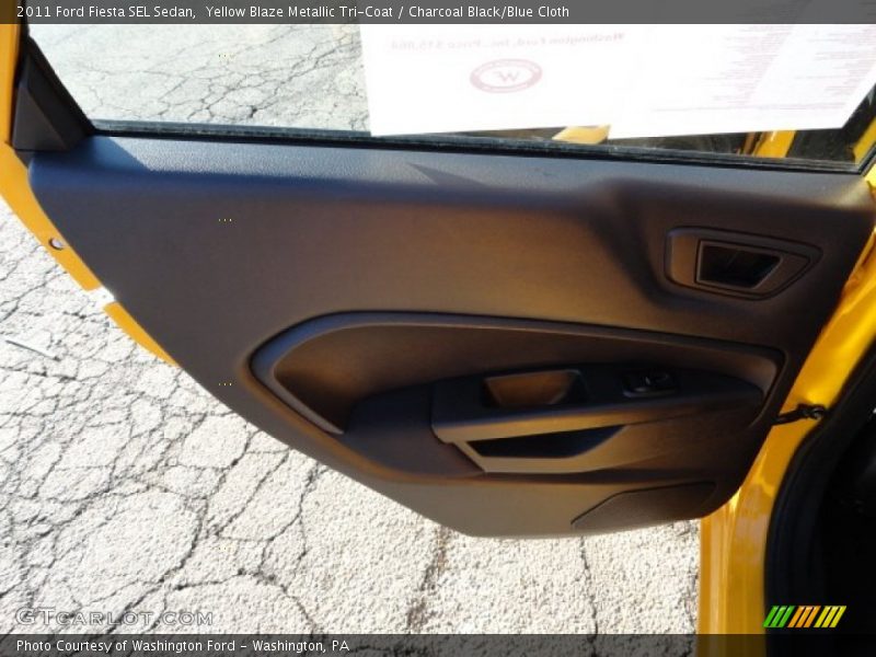 Yellow Blaze Metallic Tri-Coat / Charcoal Black/Blue Cloth 2011 Ford Fiesta SEL Sedan