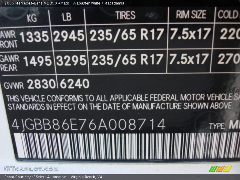 Alabaster White / Macadamia 2006 Mercedes-Benz ML 350 4Matic