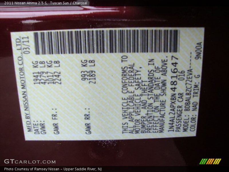 Tuscan Sun / Charcoal 2011 Nissan Altima 2.5 S