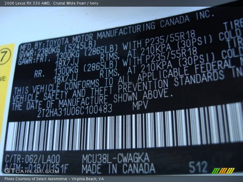 Crystal White Pearl / Ivory 2006 Lexus RX 330 AWD