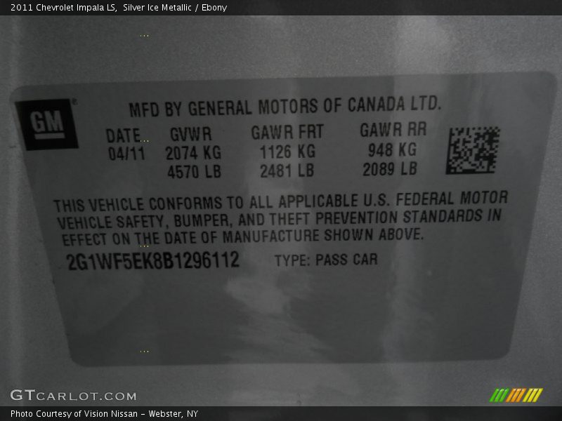 Silver Ice Metallic / Ebony 2011 Chevrolet Impala LS