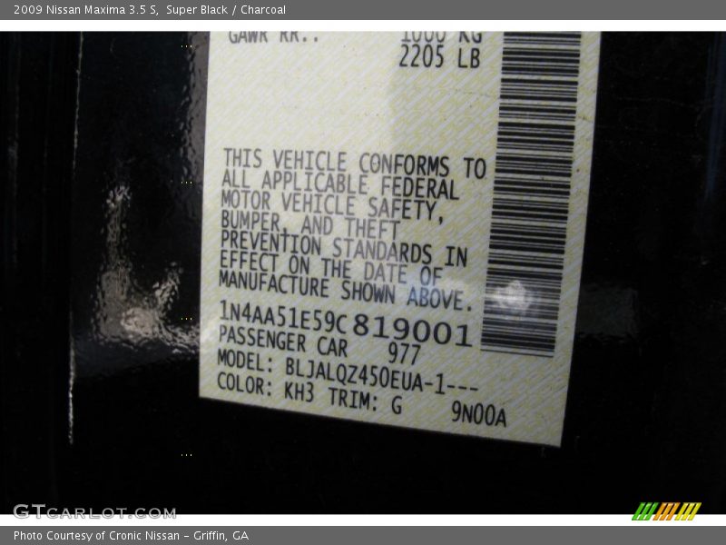 Super Black / Charcoal 2009 Nissan Maxima 3.5 S
