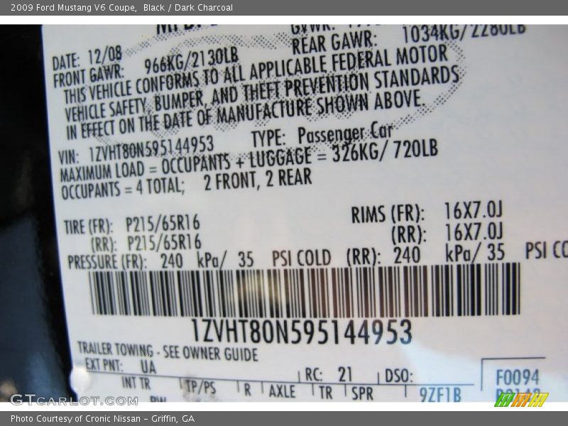 Black / Dark Charcoal 2009 Ford Mustang V6 Coupe
