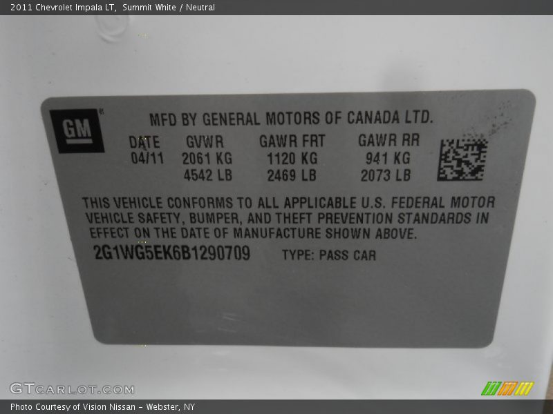 Summit White / Neutral 2011 Chevrolet Impala LT