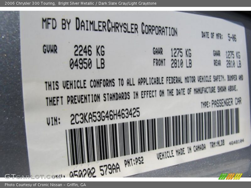 Bright Silver Metallic / Dark Slate Gray/Light Graystone 2006 Chrysler 300 Touring