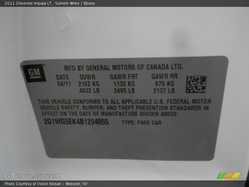 Summit White / Ebony 2011 Chevrolet Impala LT