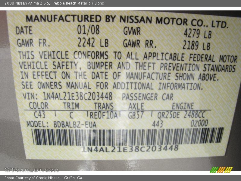 Pebble Beach Metallic / Blond 2008 Nissan Altima 2.5 S