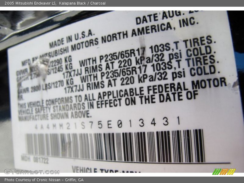 Kalapana Black / Charcoal 2005 Mitsubishi Endeavor LS