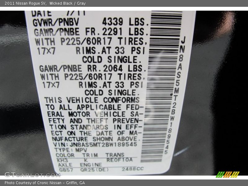 Wicked Black / Gray 2011 Nissan Rogue SV