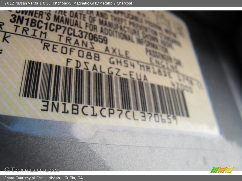 Magnetic Gray Metallic / Charcoal 2012 Nissan Versa 1.8 SL Hatchback
