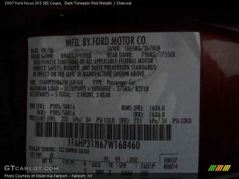 Dark Toreador Red Metallic / Charcoal 2007 Ford Focus ZX3 SES Coupe