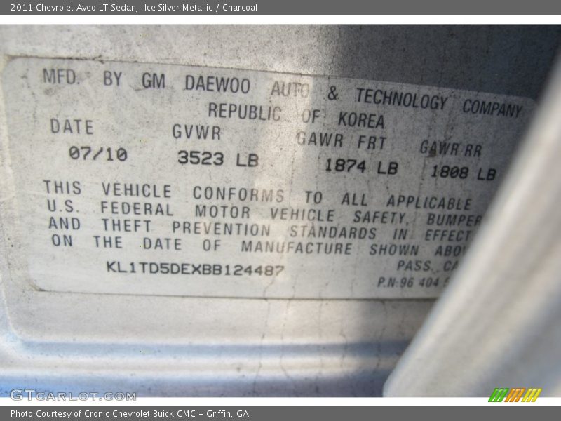 Ice Silver Metallic / Charcoal 2011 Chevrolet Aveo LT Sedan