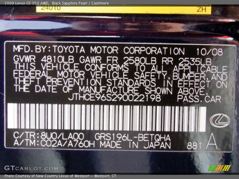 Black Sapphire Pearl / Cashmere 2009 Lexus GS 350 AWD
