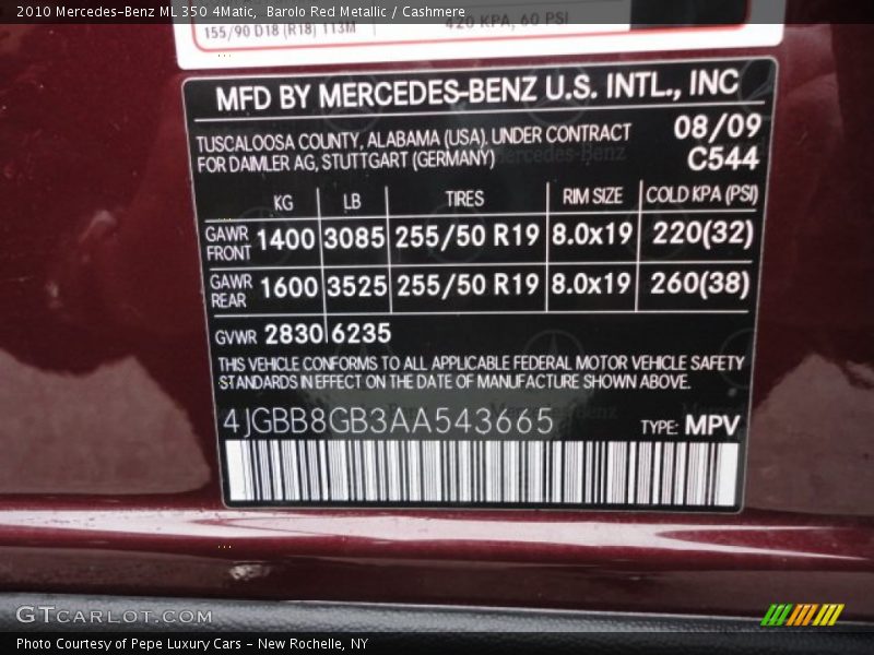 Barolo Red Metallic / Cashmere 2010 Mercedes-Benz ML 350 4Matic